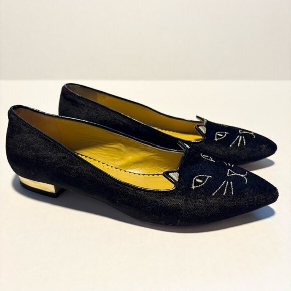 Charlotte Olympia Kitty Flats Black Velvet Size 36 EUC - Picture 5 of 11